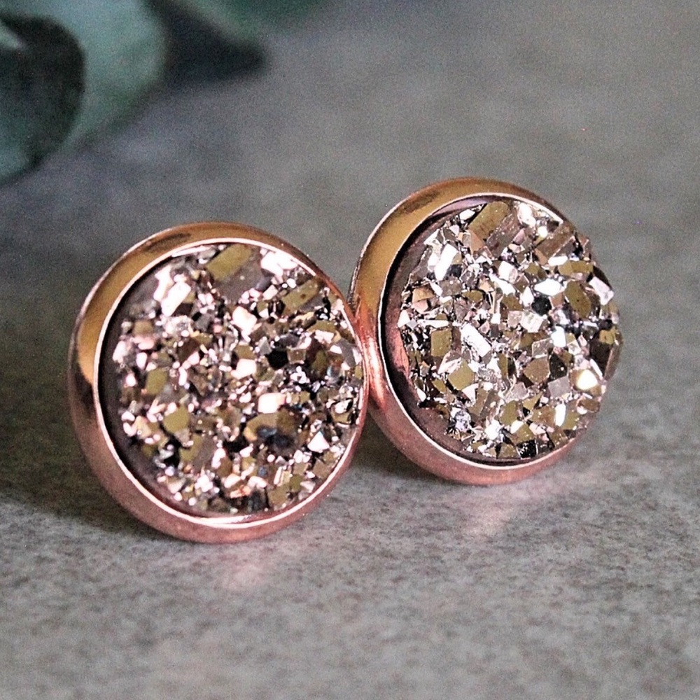 Rose Gold Druzy Earrings 10mm Rose Gold Studs